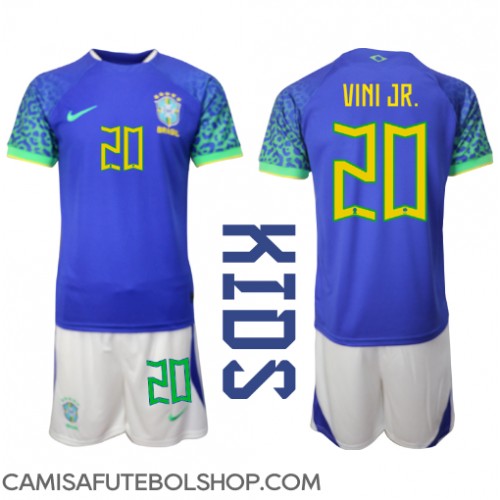 Camisa de time de futebol Brasil Vinicius Junior #20 Replicas 2º Equipamento Infantil Mundo 2022 Manga Curta (+ Calças curtas)
